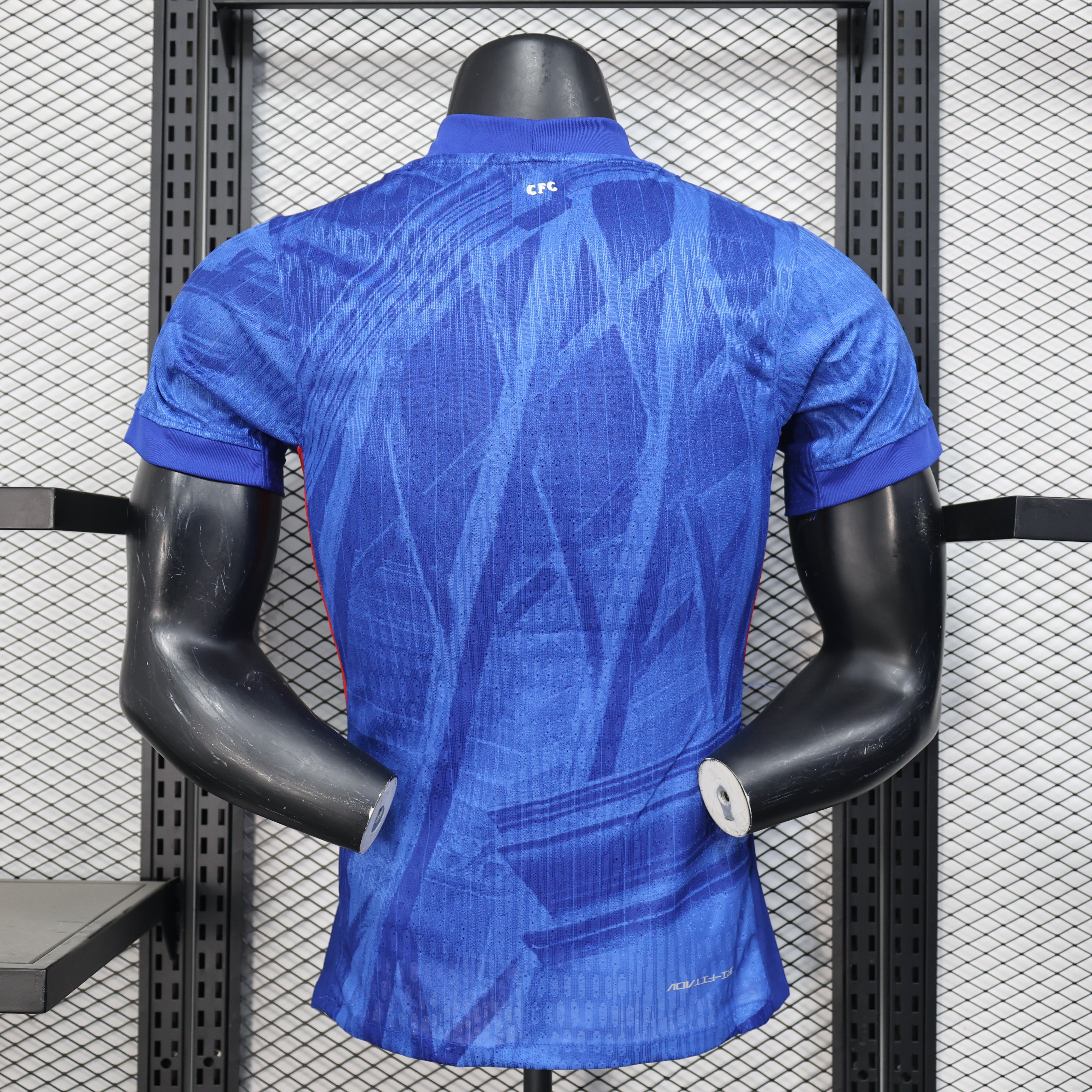 Vibrant royal blue Chelsea 25/26 player home jersey with textured pattern