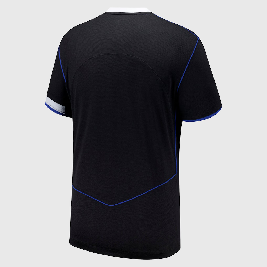 Chelsea 25/26 Third black athletic shirt with blue white trim details