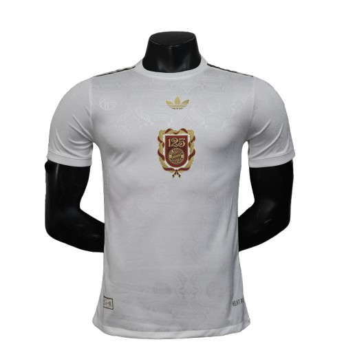 White Bayern Munich 25/26 125th Anniversary adidas jersey with gold crest