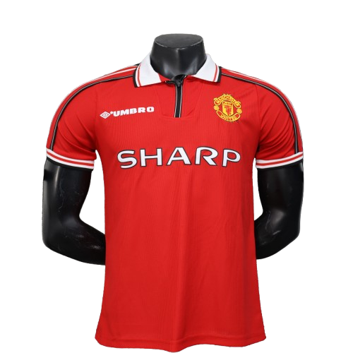 Red Manchester United retro 98/99 player polo shirt with Umbro logo